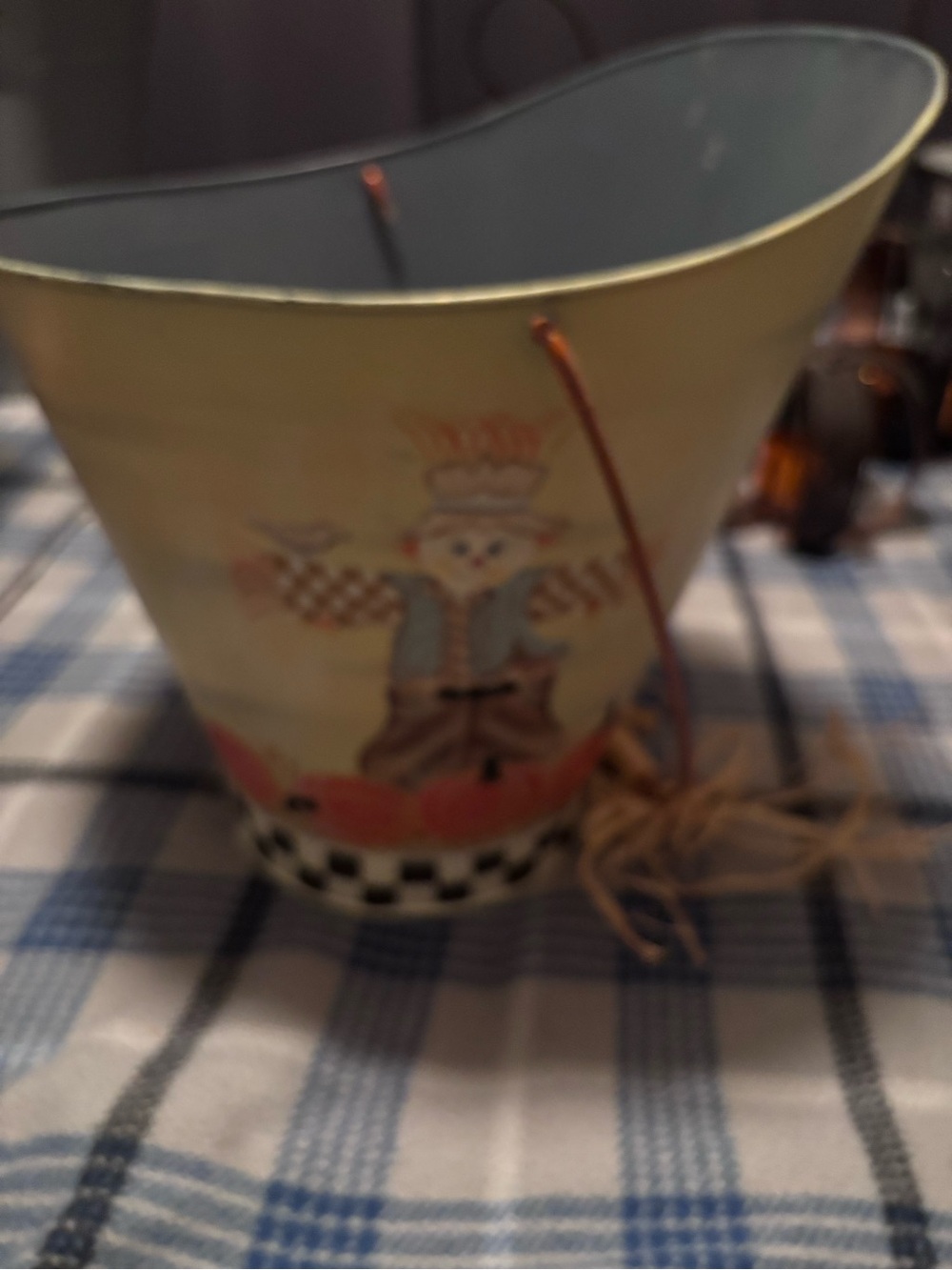 Whimsical Scarecrow Decorative Tin Bucket - Yellow